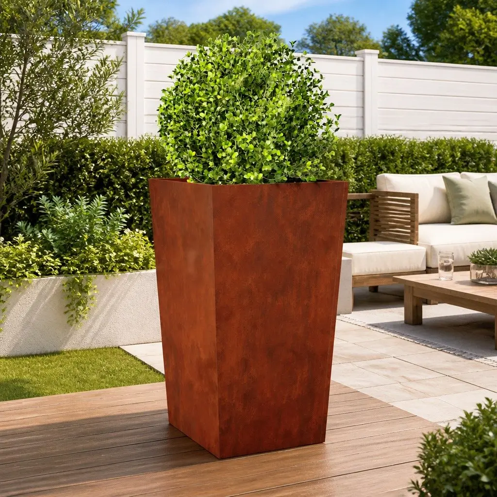 Outdoor Flower Pot Raised Bed Weathering Steel 45x45x75 cm Garden Planter