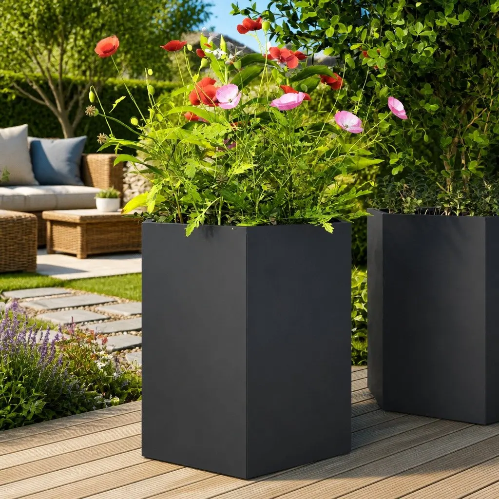 Garden Planters Hexagon Anthracite Raised Outdoor Flower Planter Pot 2 pcs