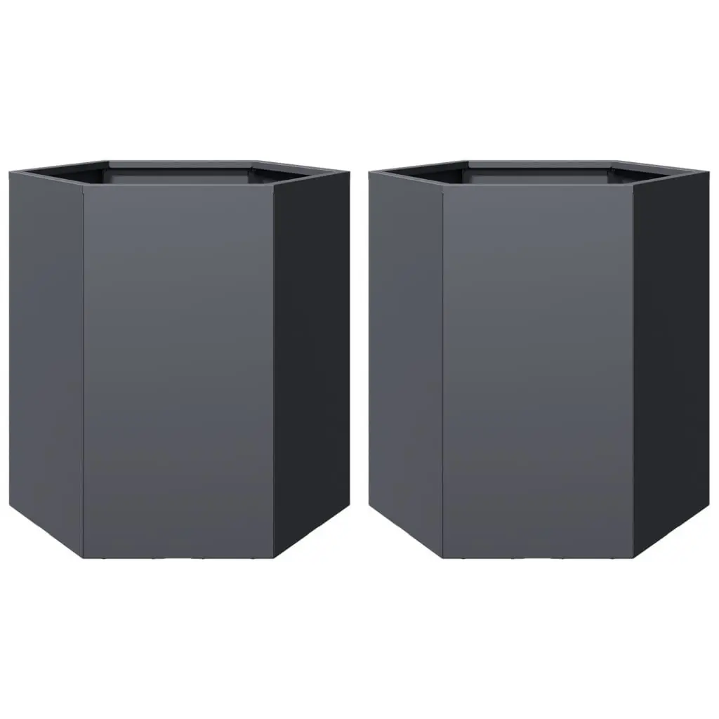 Garden Planters Hexagon Anthracite Raised Outdoor Flower Planter Pot 2 pcs