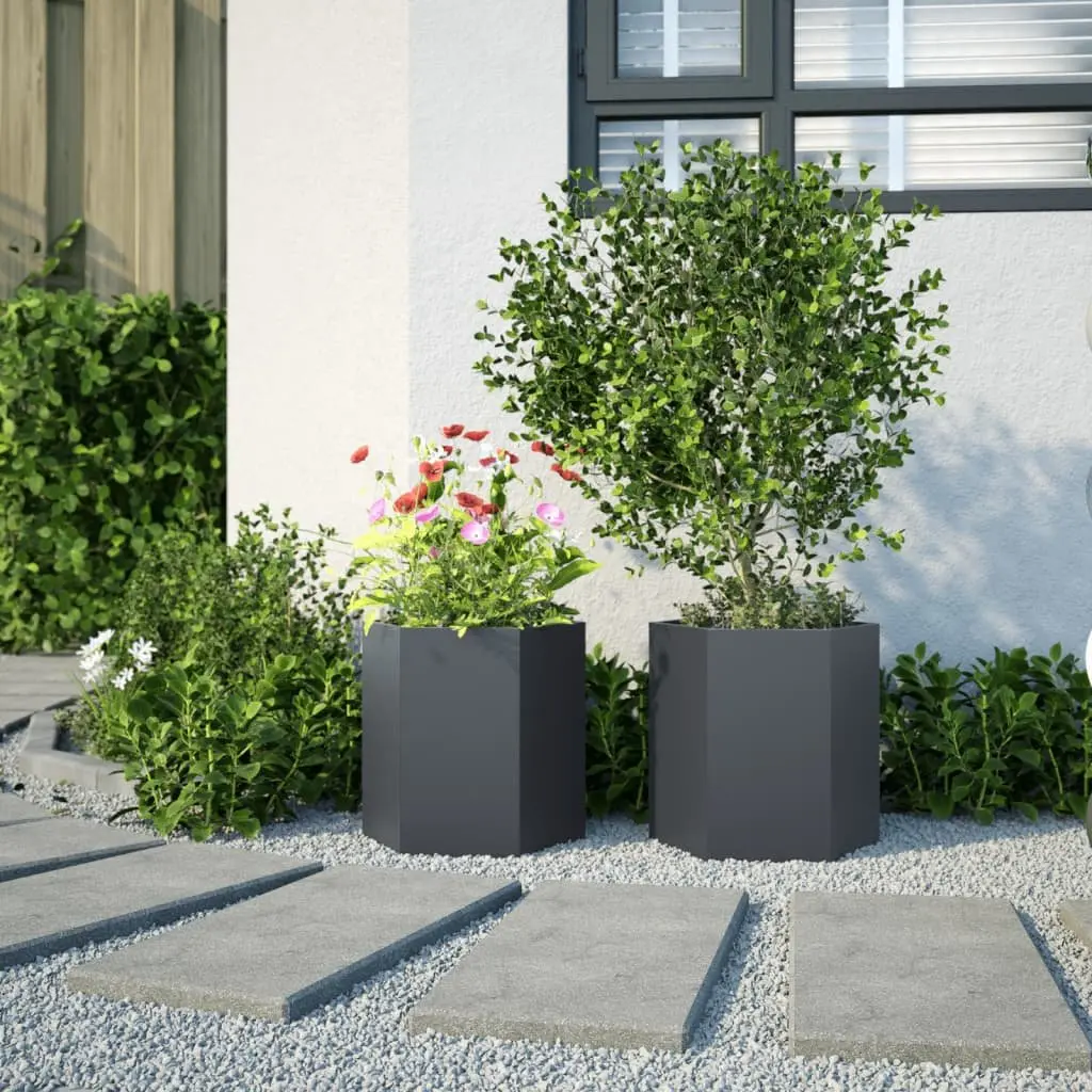 Garden Planters Hexagon Anthracite Raised Outdoor Flower Planter Pot 2 pcs