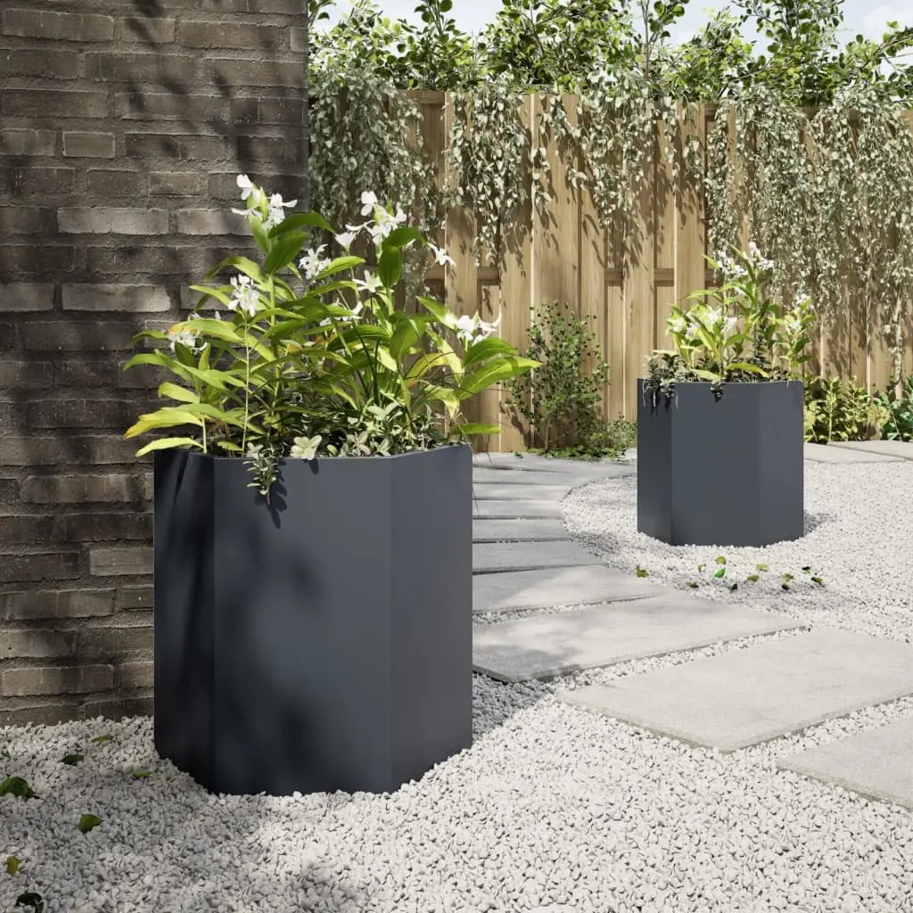 Garden Planters Hexagon Anthracite Raised Outdoor Flower Planter Pot 2 pcs