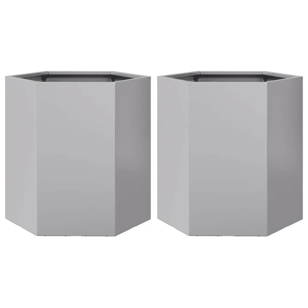 Hexagon Garden Planters Galvanized Steel Outdoor Raised Flower Bed 46 x 40 x 45 cm