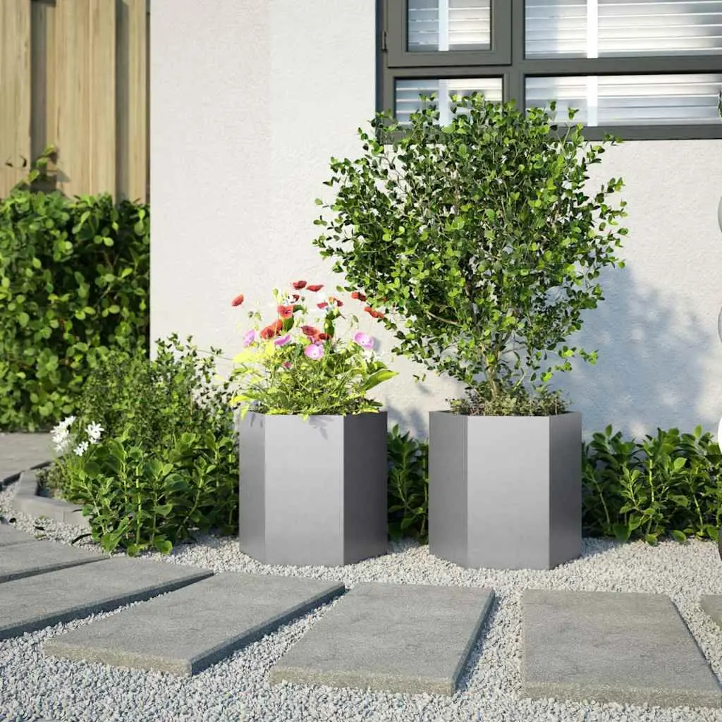 Hexagon Garden Planters Galvanized Steel Outdoor Raised Flower Bed 46 x 40 x 45 cm