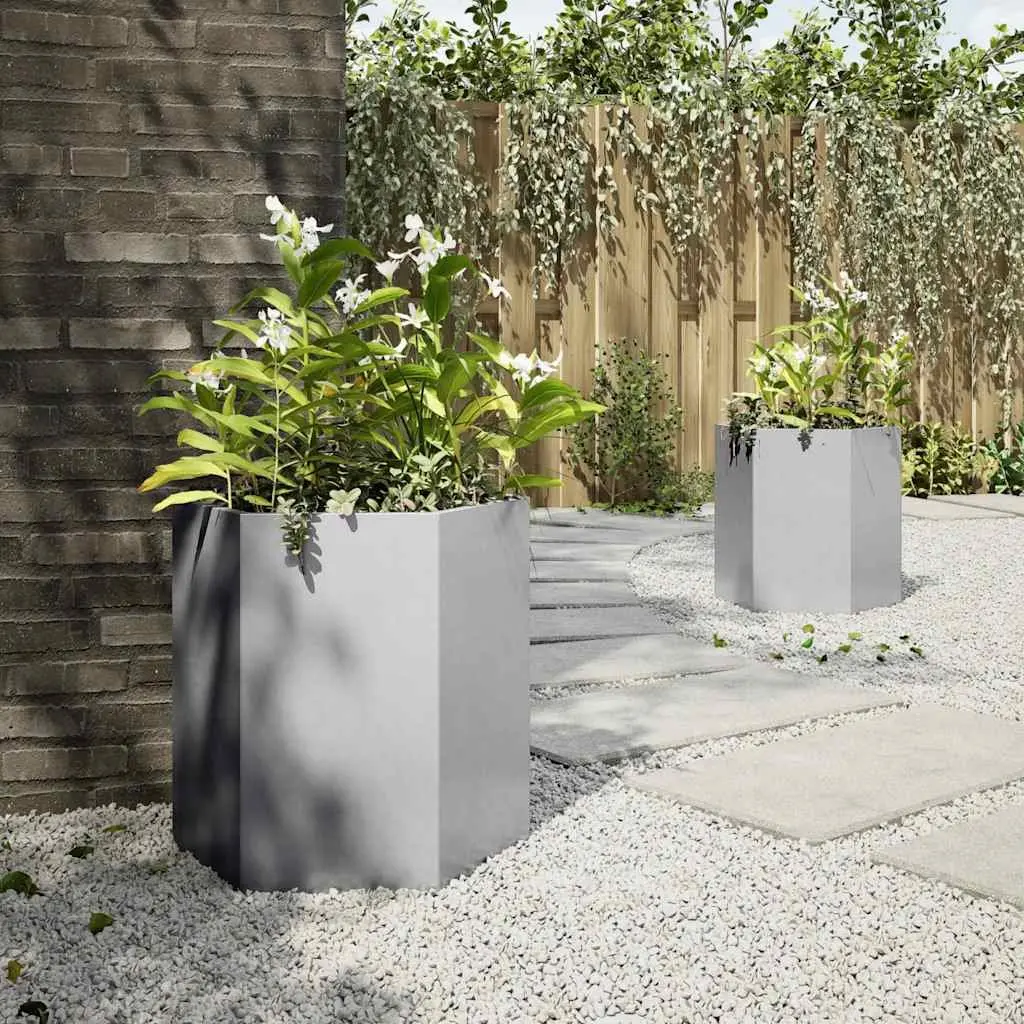 Hexagon Garden Planters Galvanized Steel Outdoor Raised Flower Bed 46 x 40 x 45 cm