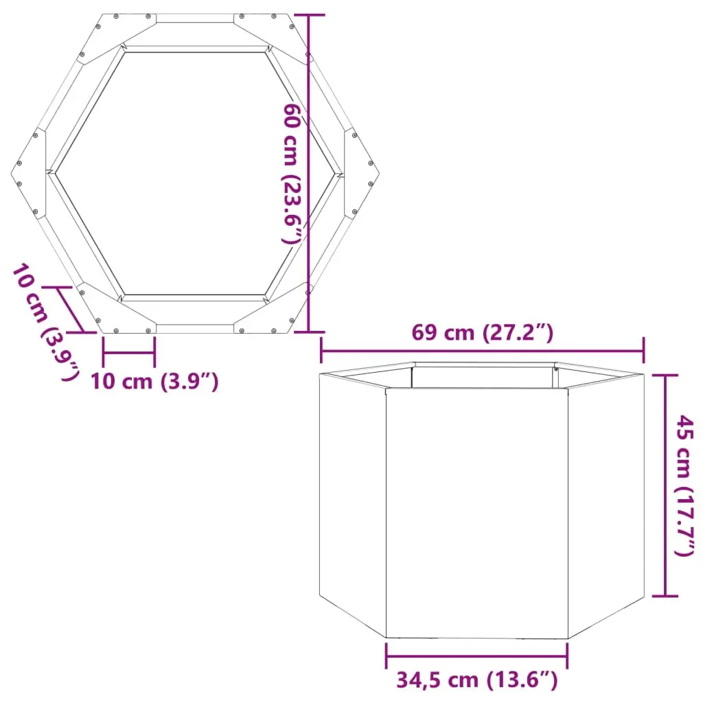 Garden Planter Hexagon Black Steel 69x60x45cm