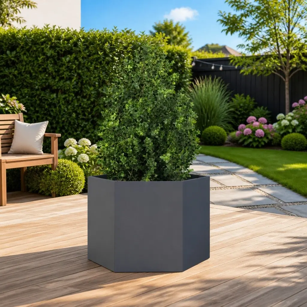 Hexagon Garden Planter Steel Raised Bed Outdoor 69 x 60 x 45 cm