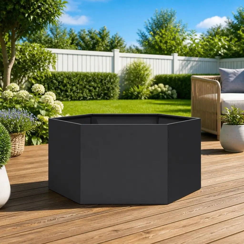 Garden Planter Hexagon Black Raised Bed 104 x 90 x 45 cm