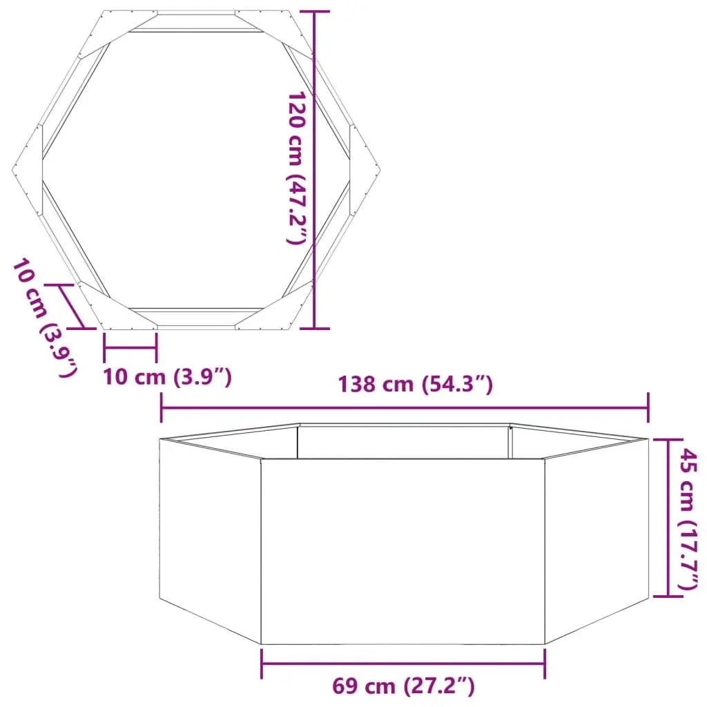 Hexagon Garden Planter Black Raised Bed 138x120x45 cm