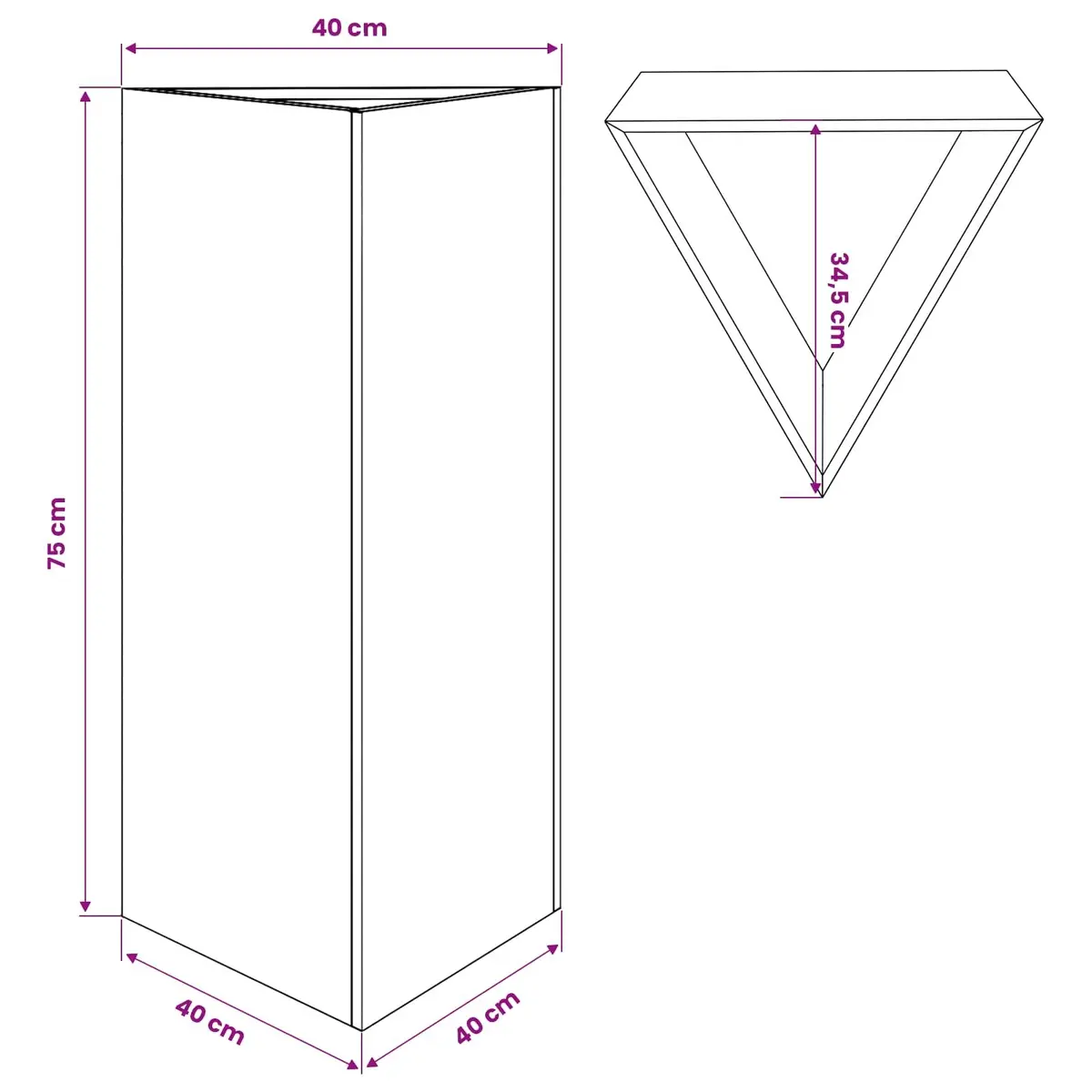 Garden Planter Triangular Black Steel 40x34.5x75cm