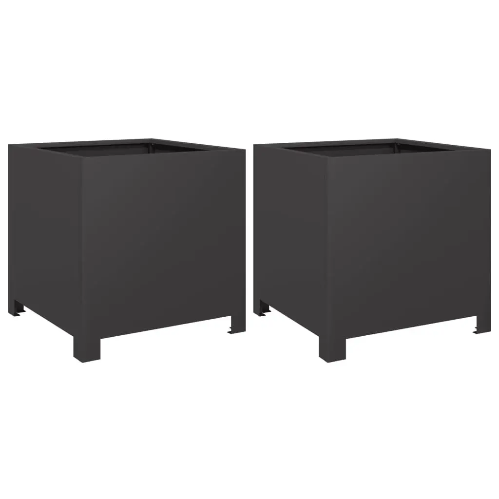 Garden Planters Black Steel 40x40x40 cm 2 Piece Outdoor Raised Beds Pots