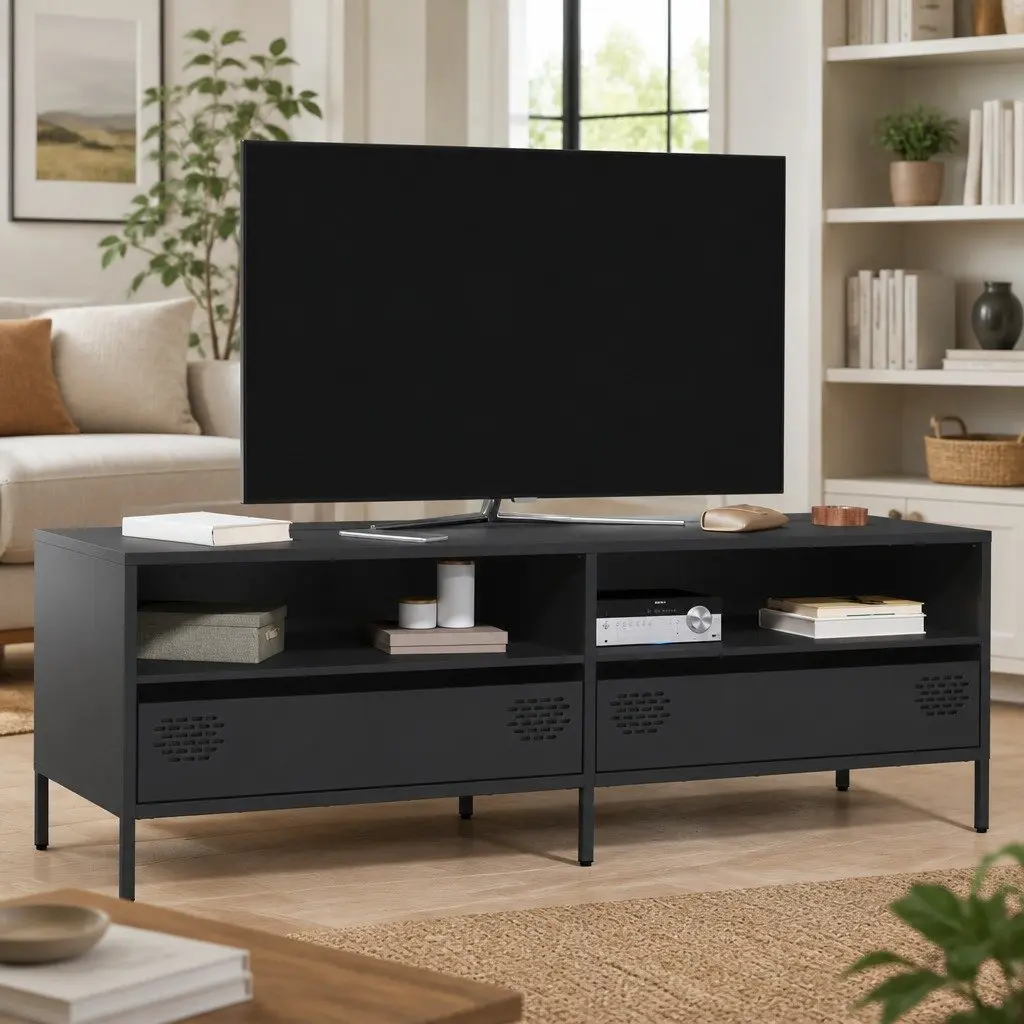 TV Cabinet Black Industrial Style 135 x 39 x 43.5 cm