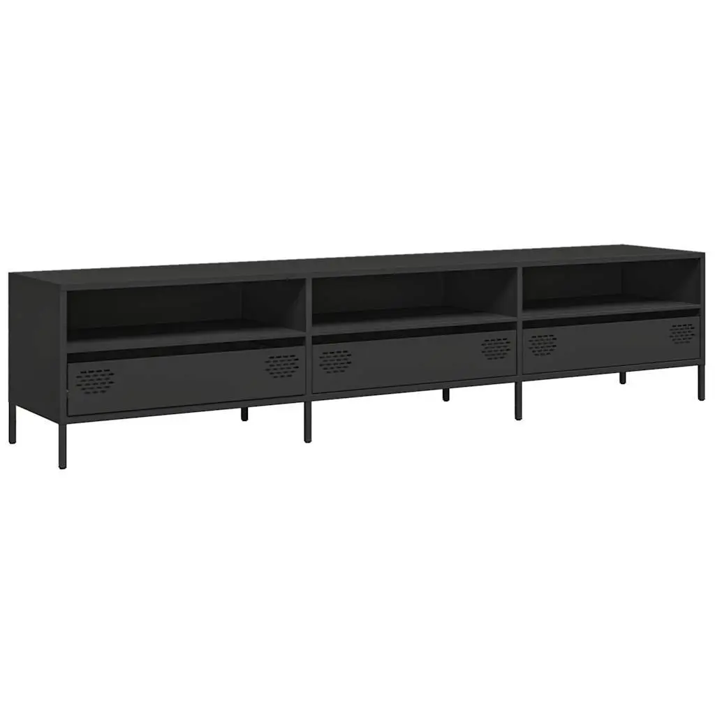 TV Cabinet Industrial Steel Unit Black 202cm with Storage Drawers Compartments