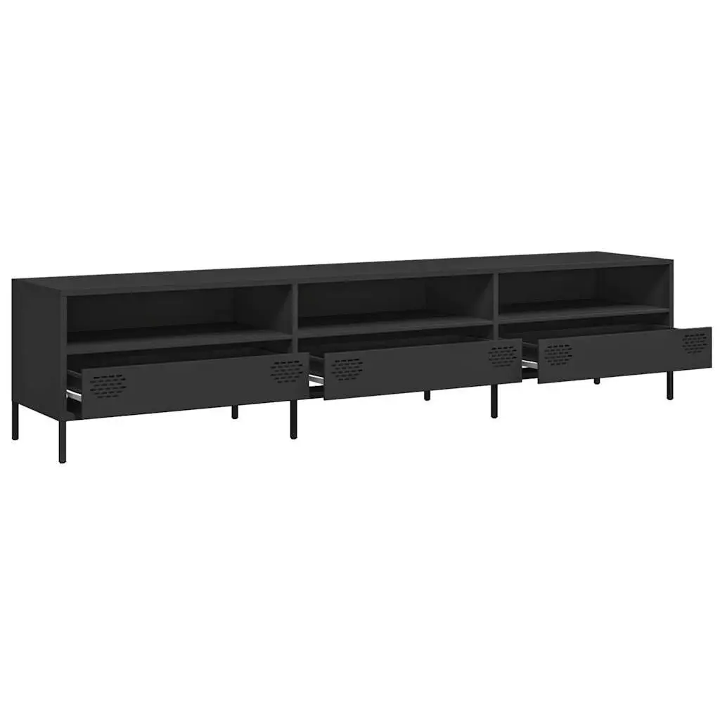 TV Cabinet Industrial Steel Unit Black 202cm with Storage Drawers Compartments