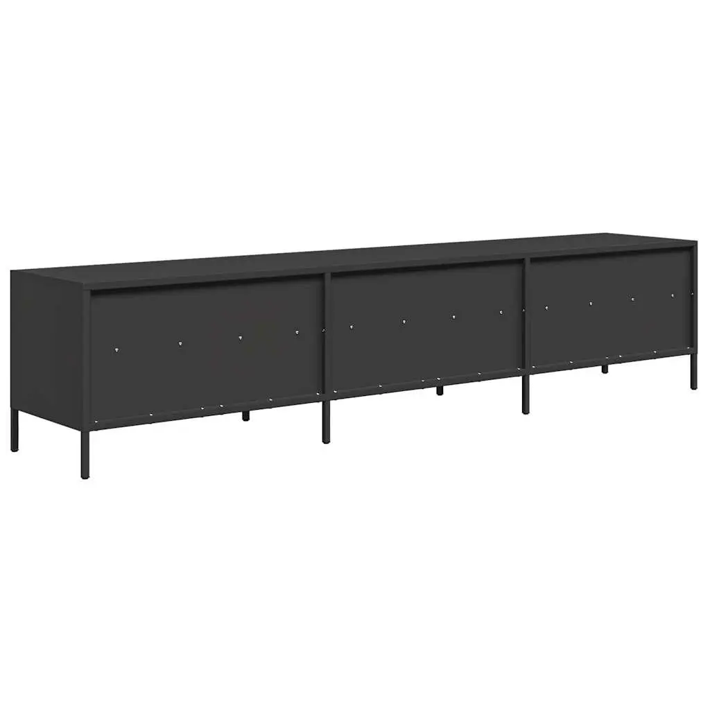 TV Cabinet Industrial Steel Unit Black 202cm with Storage Drawers Compartments