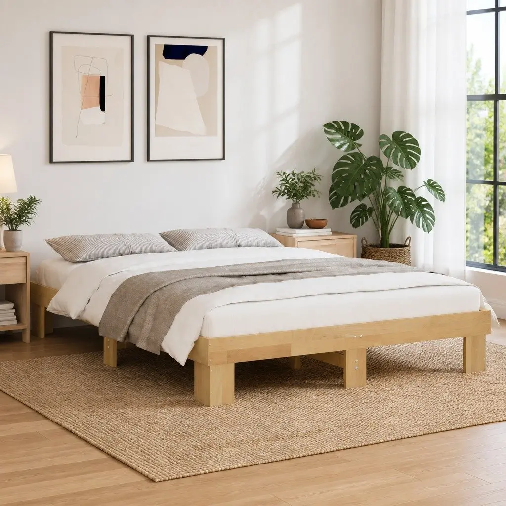 Solid Wood Bed Frame Slatted Base 135x190 cm Oak