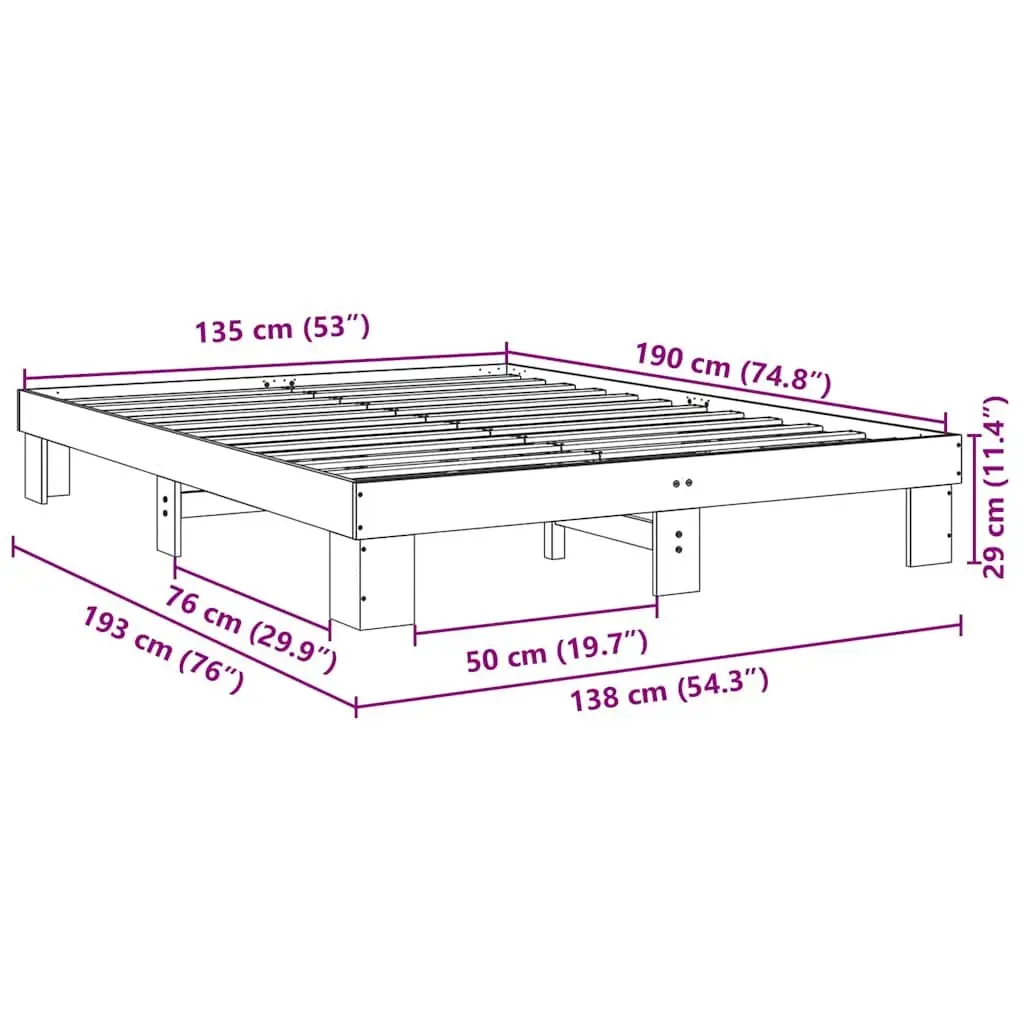 Solid Wood Bed Frame Slatted Base 135x190 cm Oak