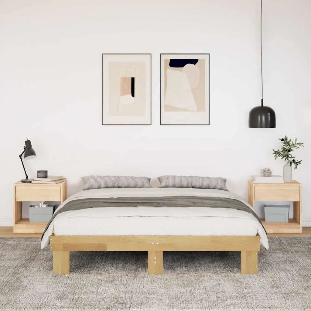 Solid Wood Bed Frame Slatted Base 135x190 cm Oak