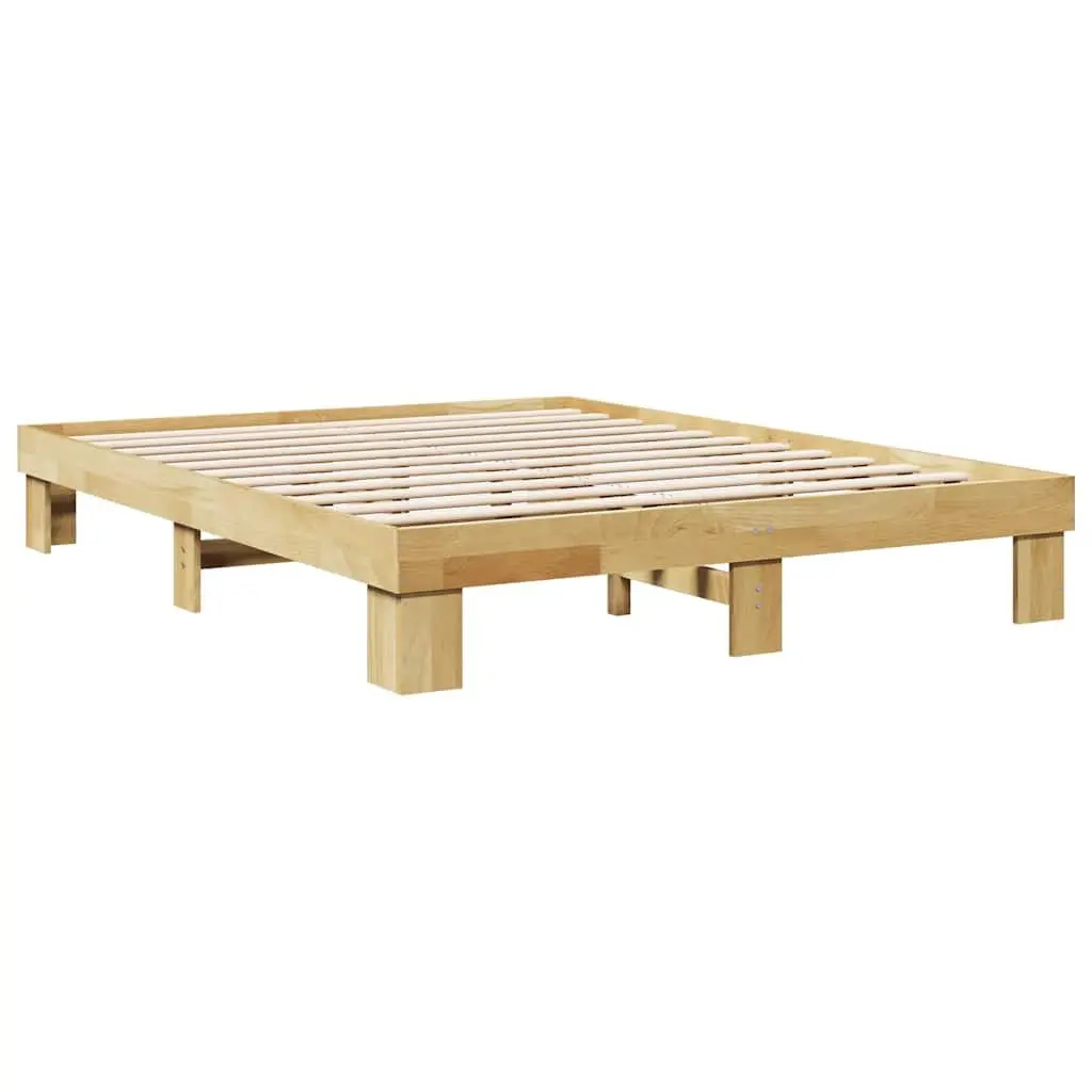 Solid Wood Bed Frame Slatted Base 135x190 cm Oak