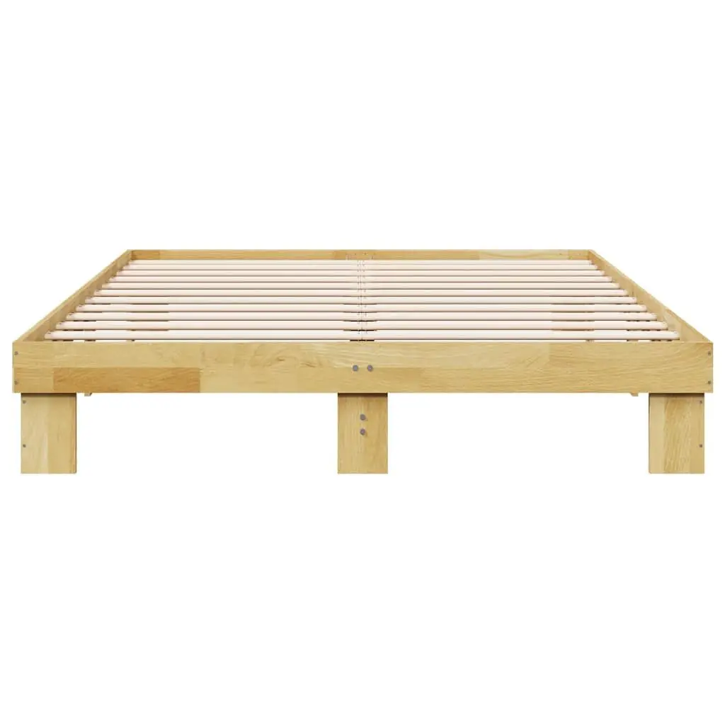 Solid Wood Bed Frame Slatted Base 135x190 cm Oak