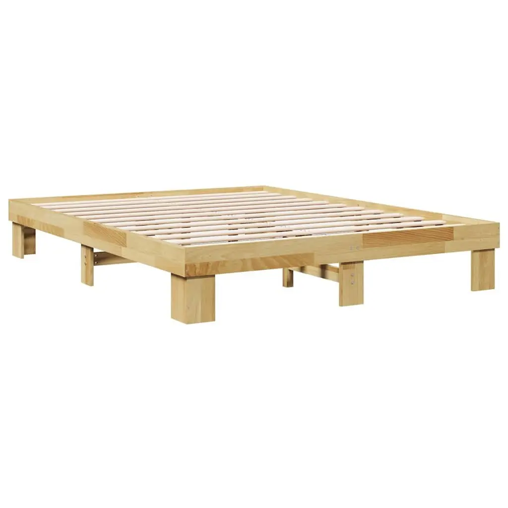 Solid Wood Bed Frame Slatted Base 135x190 cm Oak