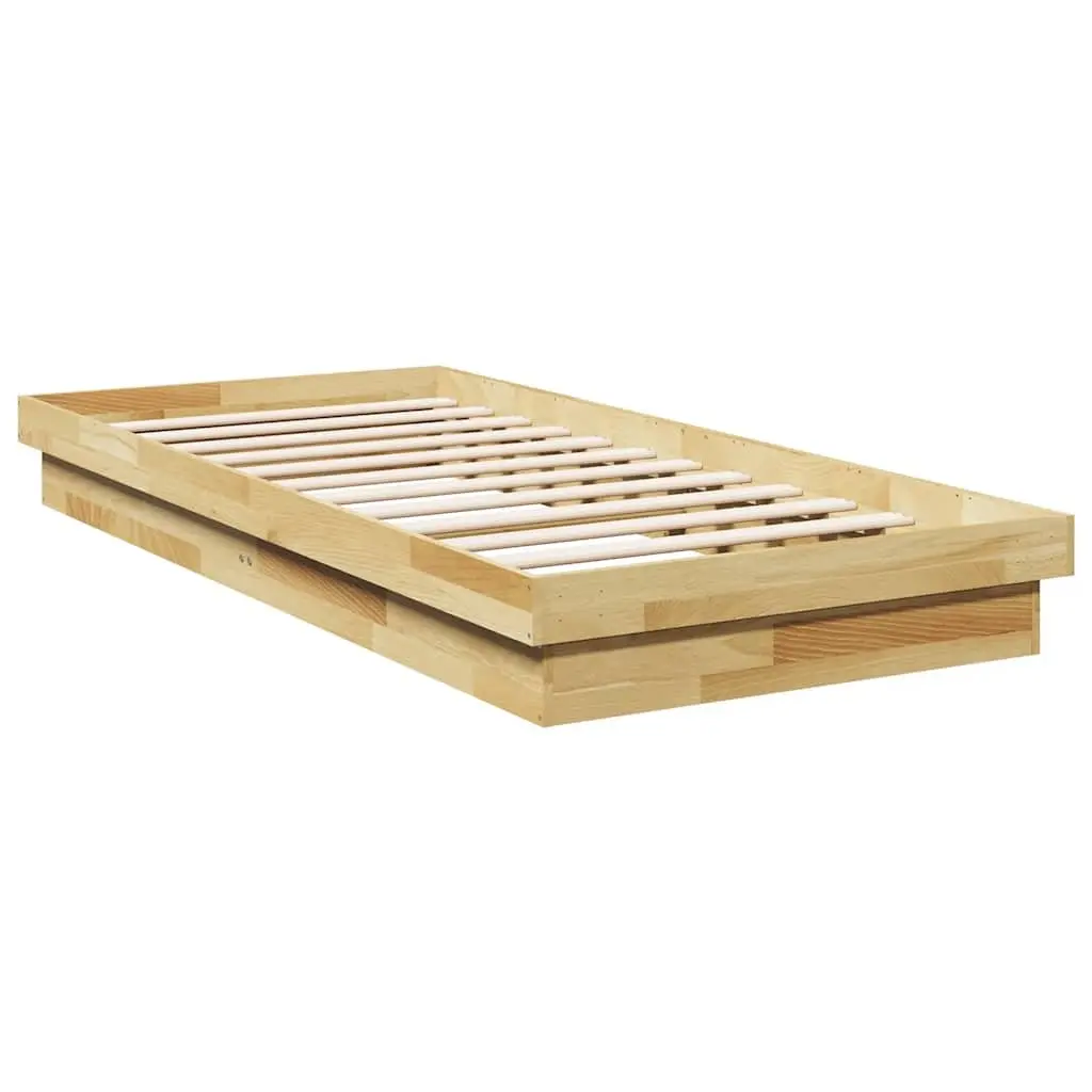 Solid Oak Wood Bed Frame 90x190 cm Low Floor Slatted Base Bedroom Furniture