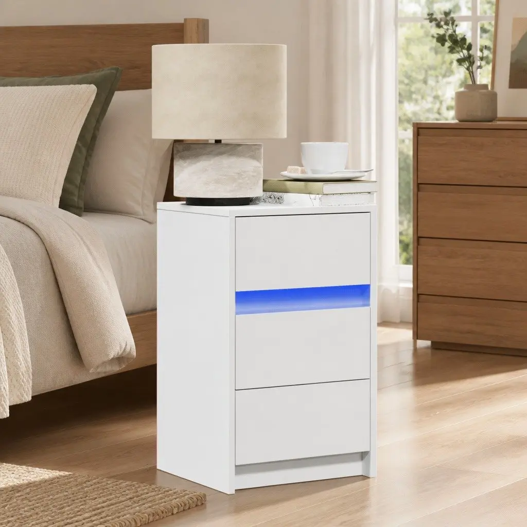 Bedside Cabinet with RGB LED Lights White Engineered Wood