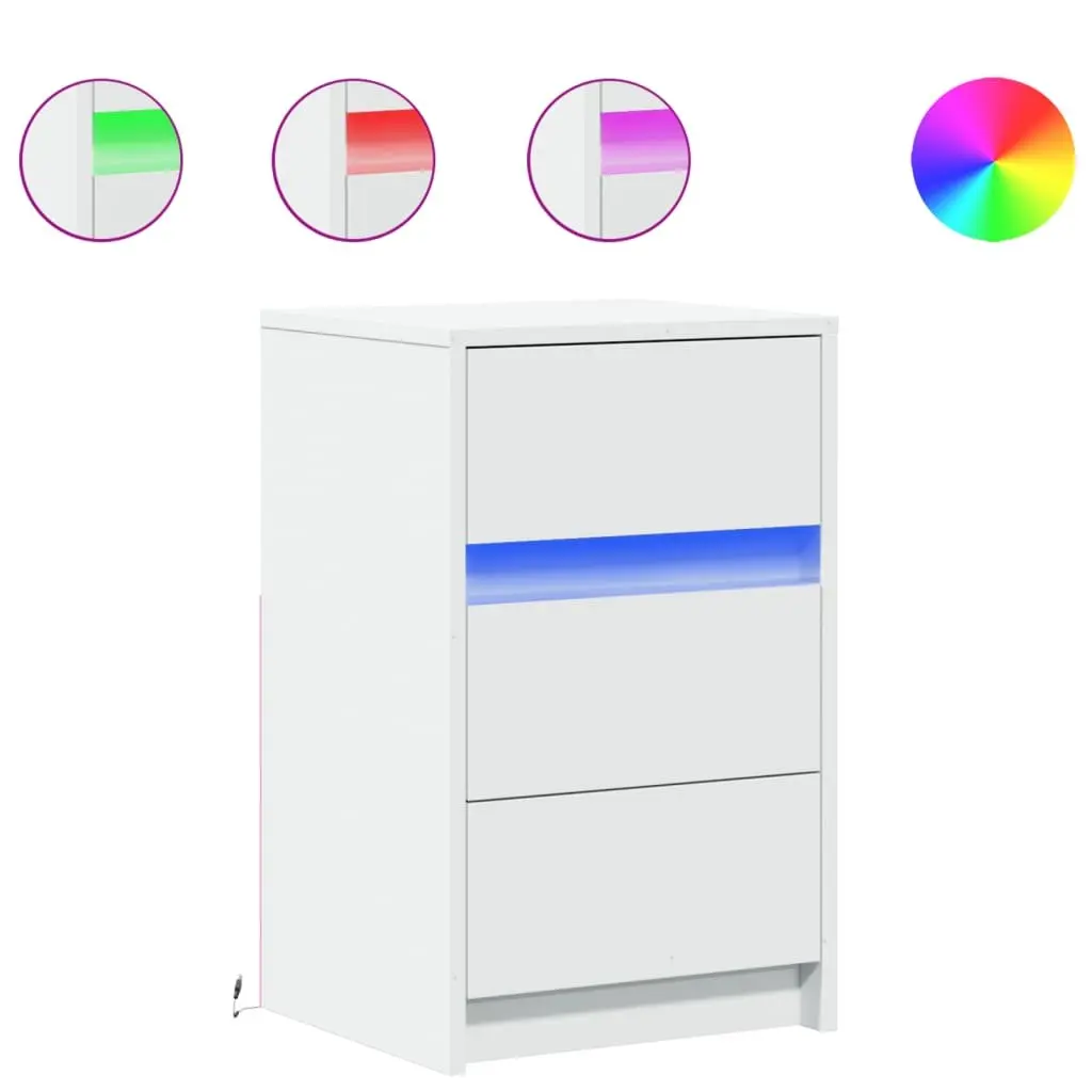 Bedside Cabinet with RGB LED Lights White Engineered Wood