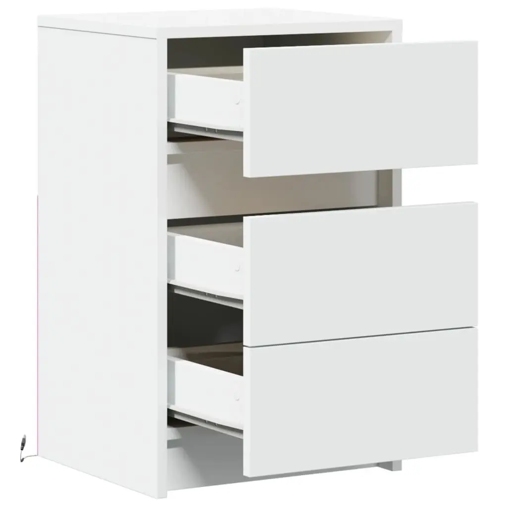 Bedside Cabinet with RGB LED Lights White Engineered Wood