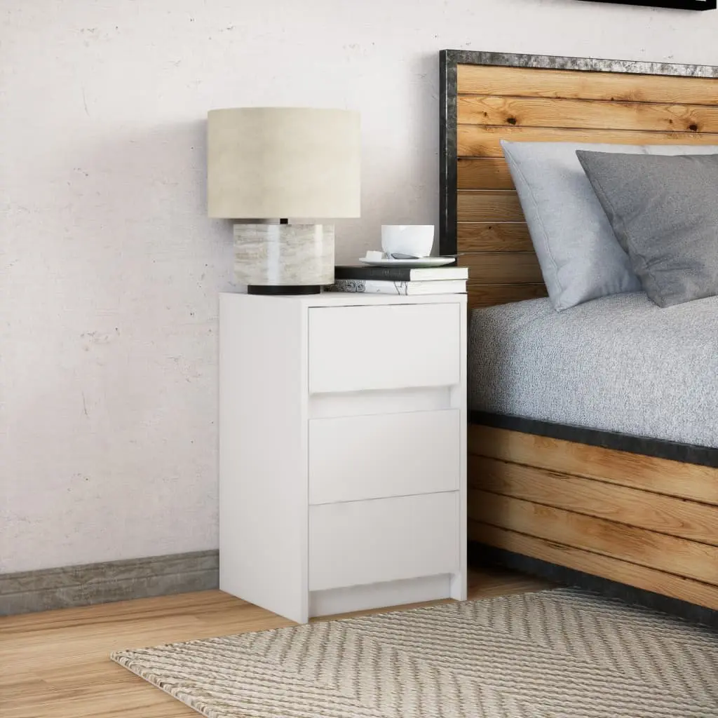 Bedside Cabinet with RGB LED Lights White Engineered Wood