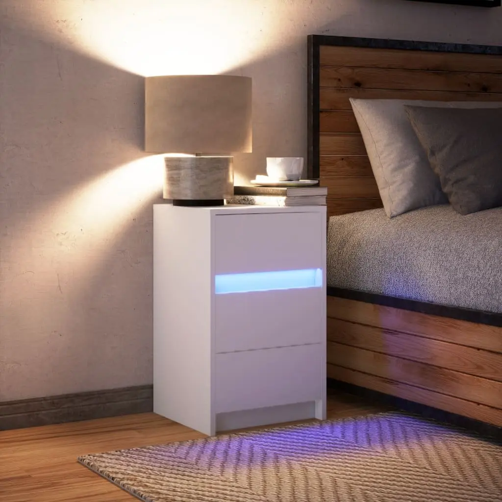 Bedside Cabinet with RGB LED Lights White Engineered Wood