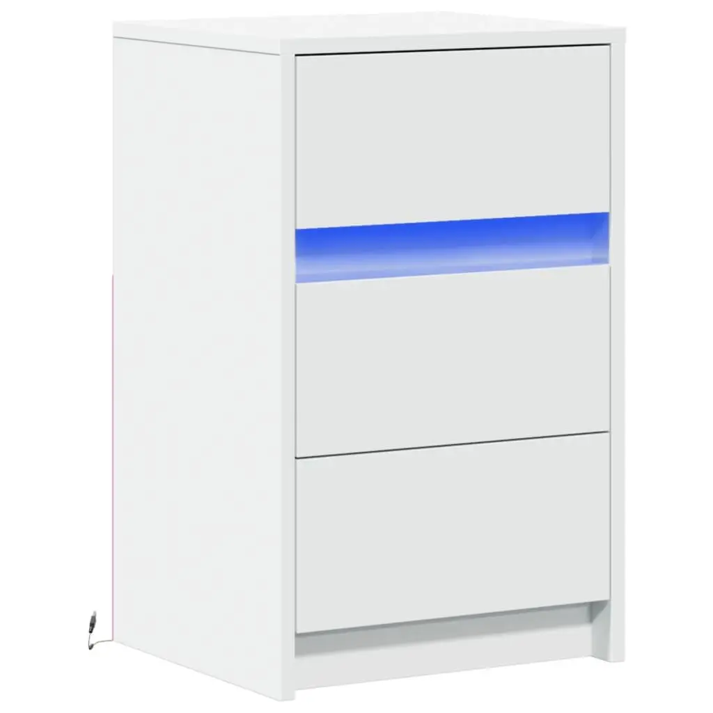 Bedside Cabinet with RGB LED Lights White Engineered Wood
