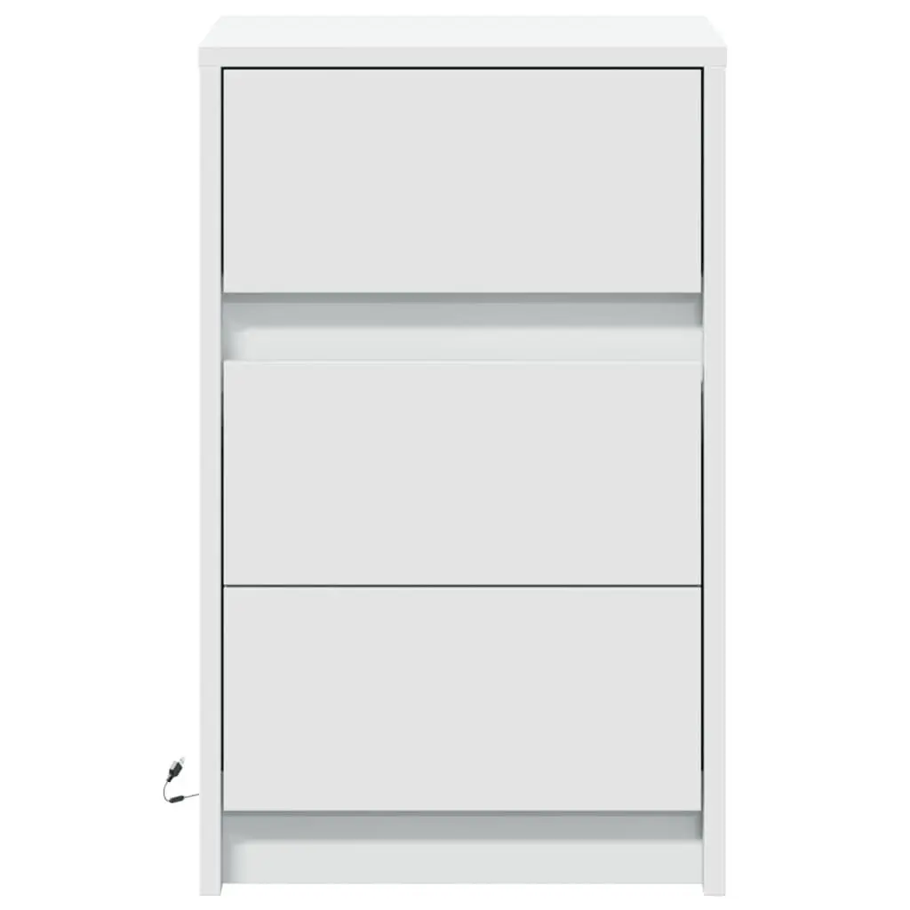Bedside Cabinet with RGB LED Lights White Engineered Wood