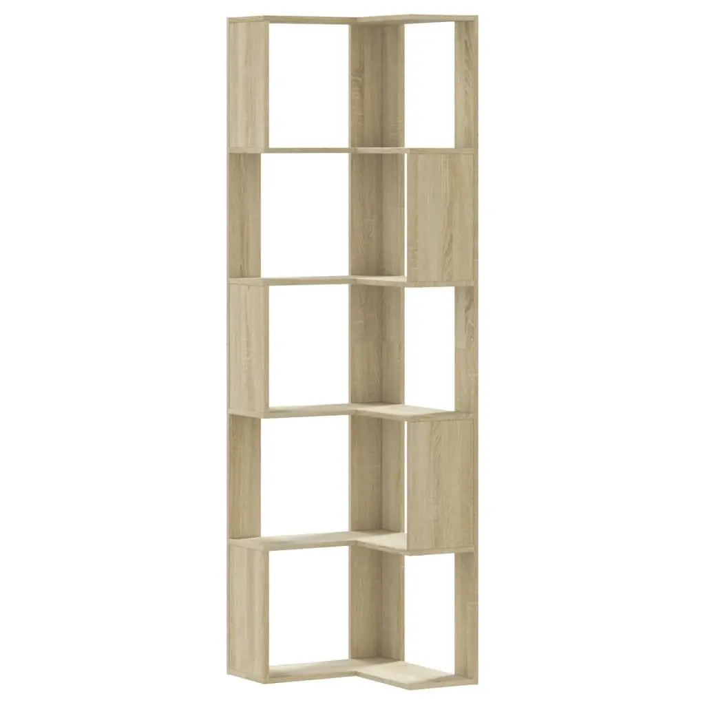 Corner Bookcase 5-Tier Sonoma Oak Engineered Wood Storage Display Shelf