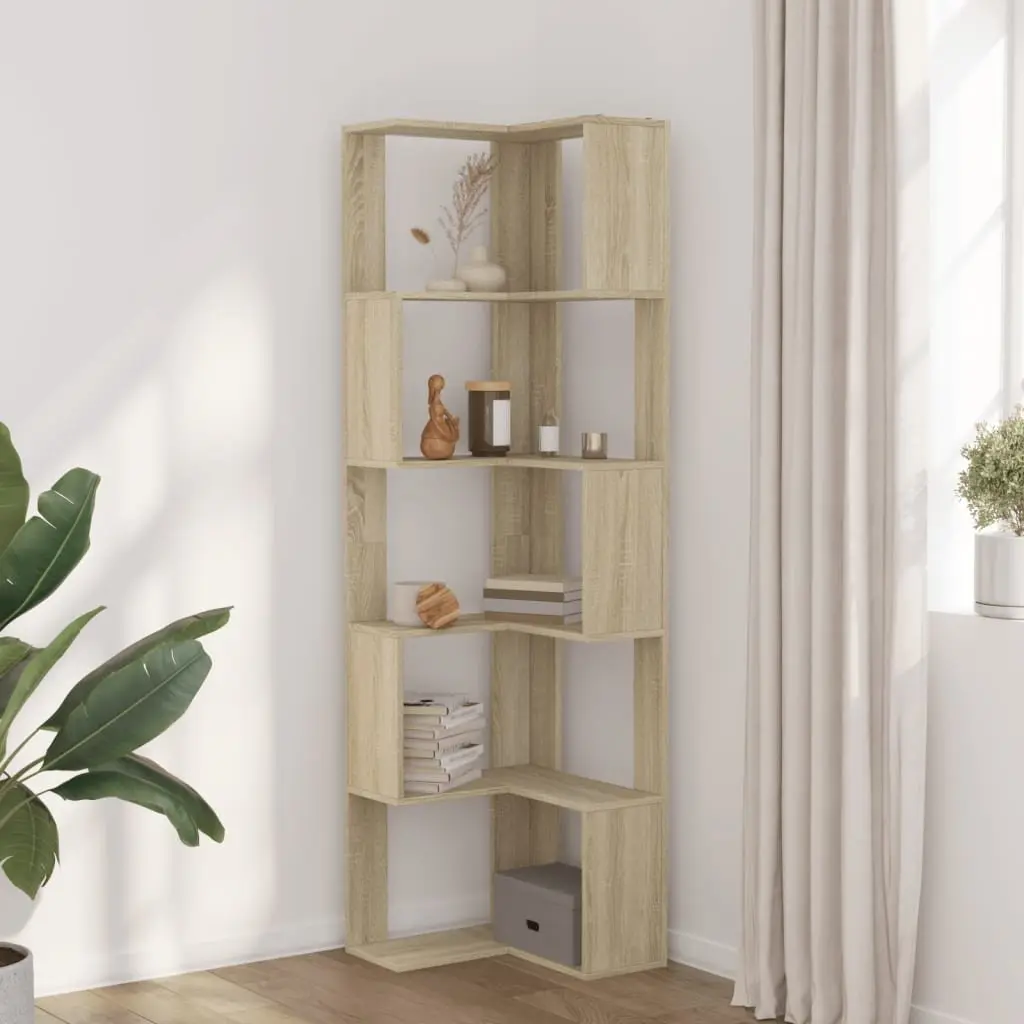 Corner Bookcase 5-Tier Sonoma Oak Engineered Wood Storage Display Shelf