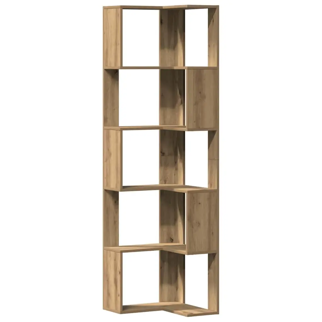 Corner Bookcase 5-Tier Brown Engineered Wood Shelving Unit 50x50x179cm