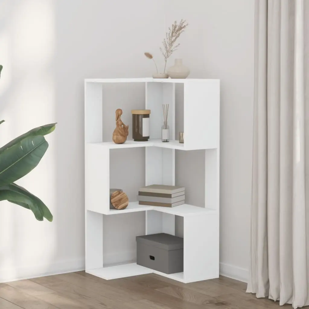 White Corner 3-Tier Storage Shelf Display Unit Engineered Wood