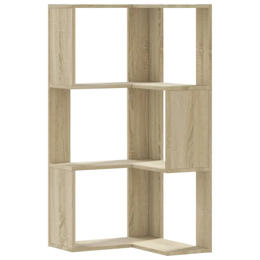 3-Tier Corner Bookcase Compact Storage Shelf Engineered Wood Brown