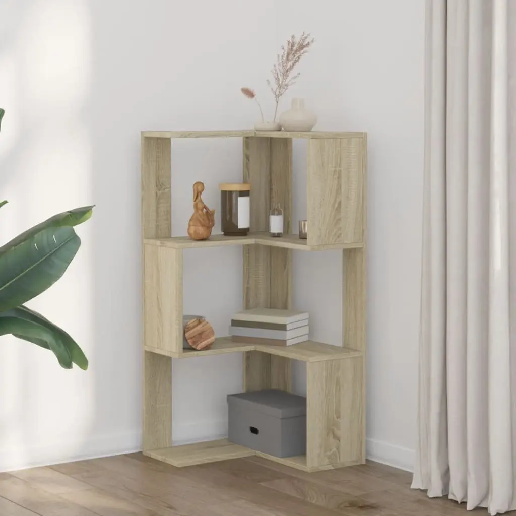 3-Tier Corner Bookcase Compact Storage Shelf Engineered Wood Brown
