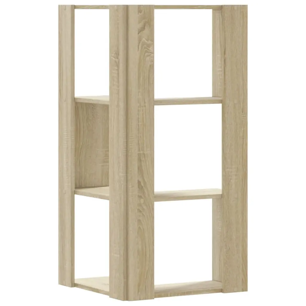 3-Tier Corner Bookcase Compact Storage Shelf Engineered Wood Brown