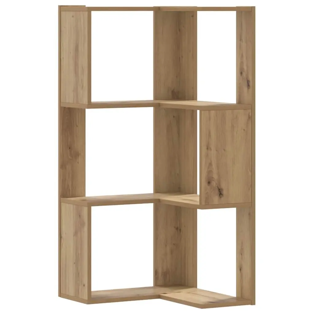 Corner Bookcase 3-Tier Compact Storage Shelving Unit Brown Wood