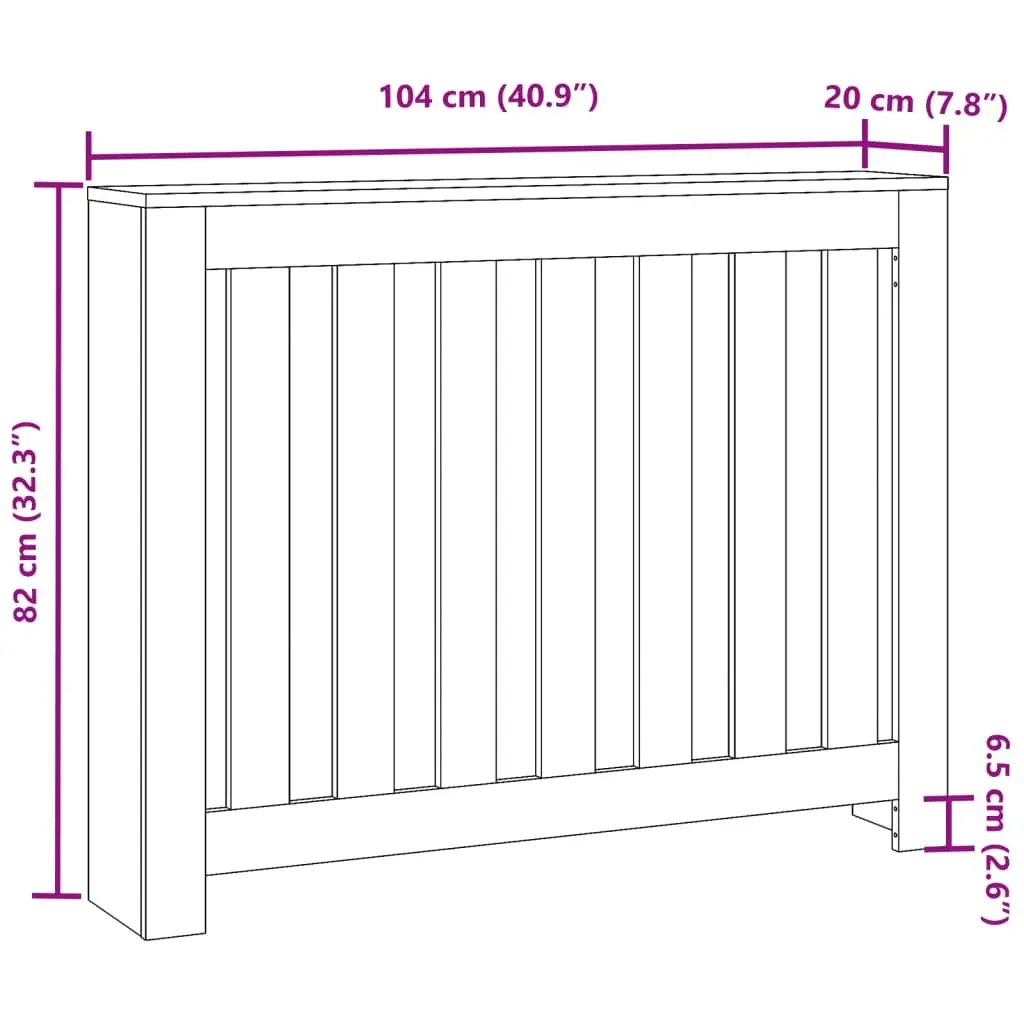 Radiator Cover White 104x20x82cm Slatted Cabinet Heater Shelf Living Room