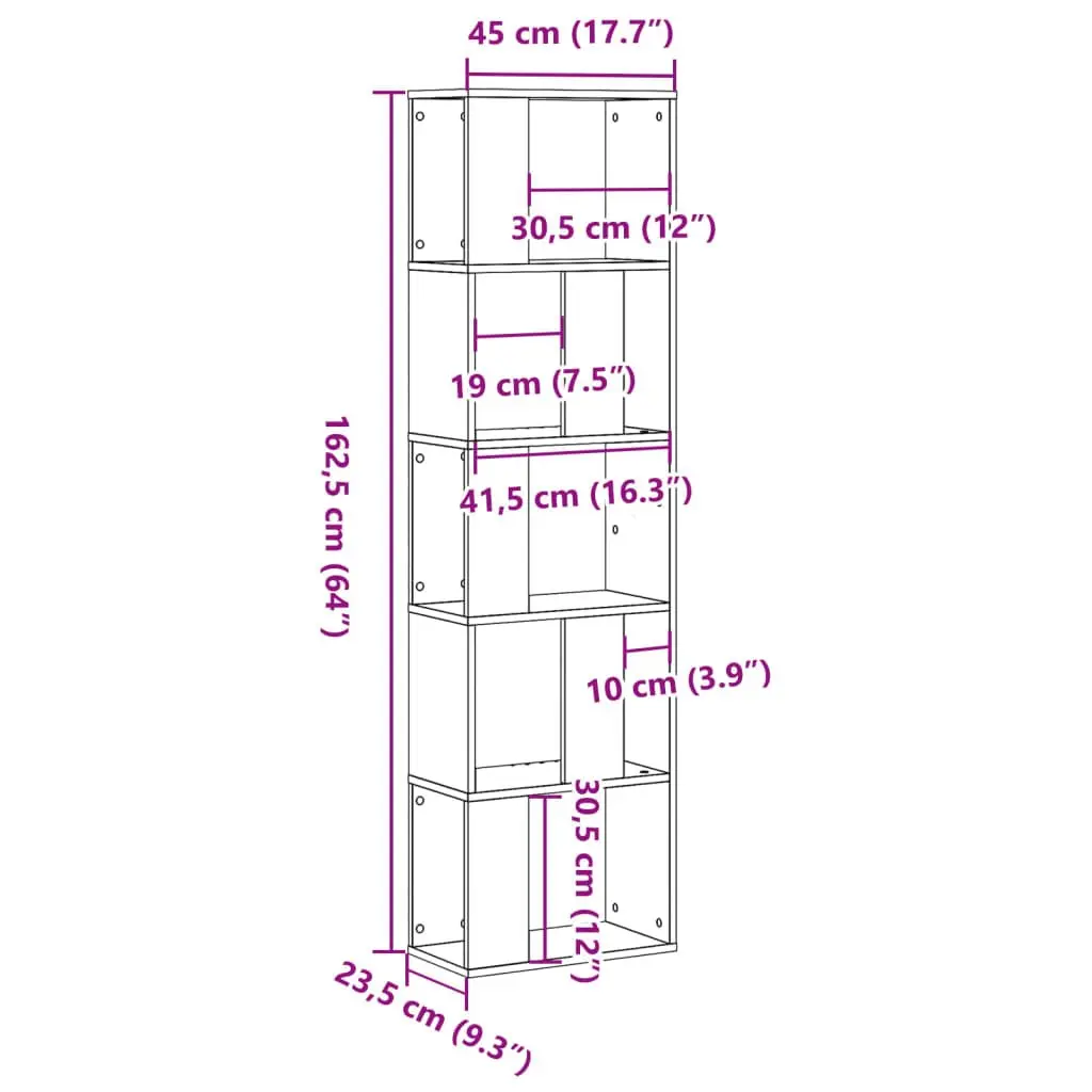 Bookcase 5-Tier White Engineered Wood Storage Shelving Unit 45x23.5x162.5cm
