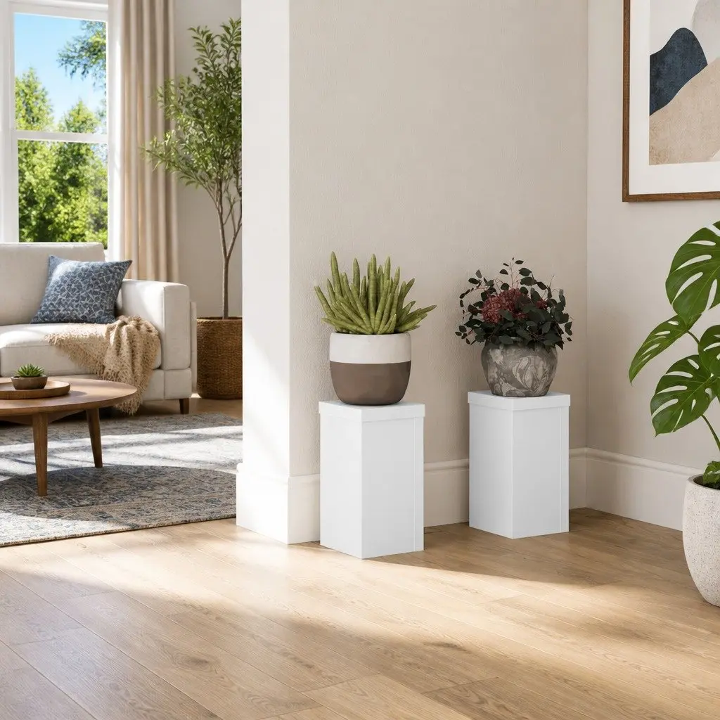 Plant Stands 2 pcs White 10x10x18 cm Engineered Wood Flower Pot Display
