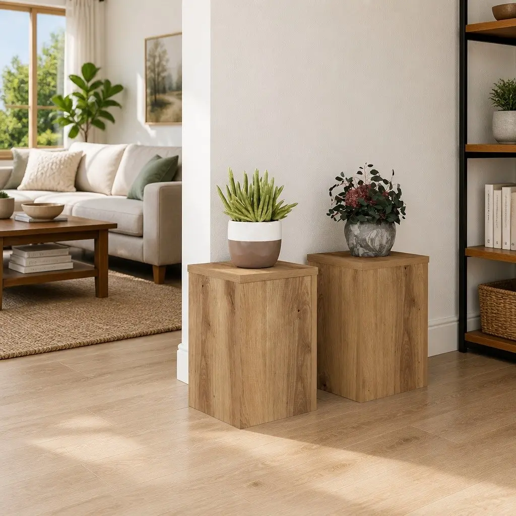 Plant Stands Brown 20x20x30 cm Engineered Wood 2 Piece Flower Pot Display