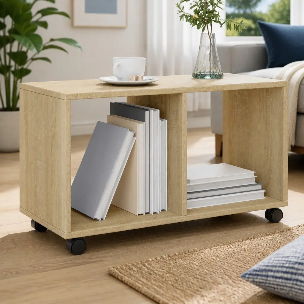 Rolling Cabinet Engineered Wood Brown Storage Furniture with Swivel Wheels 72L x 33W x 42.5H cm