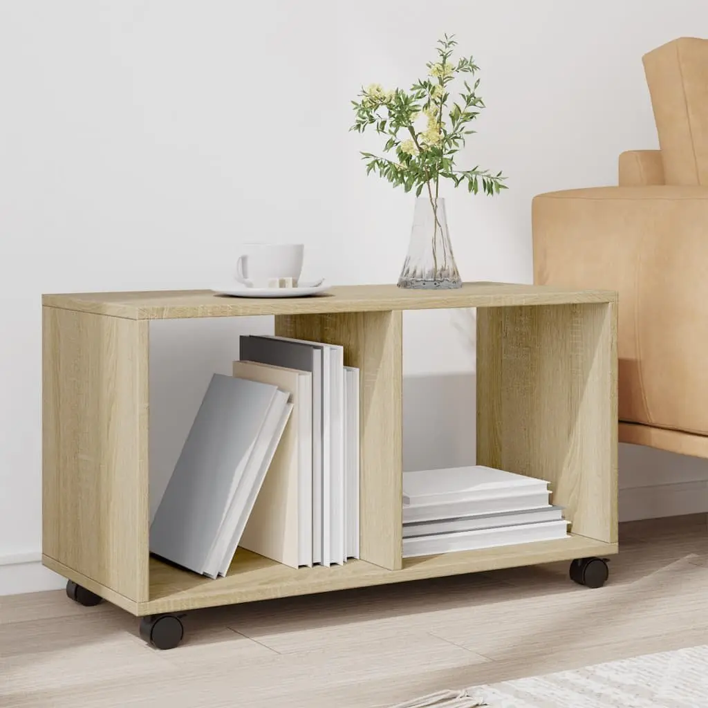 Rolling Cabinet Engineered Wood Brown Storage Furniture with Swivel Wheels 72L x 33W x 42.5H cm