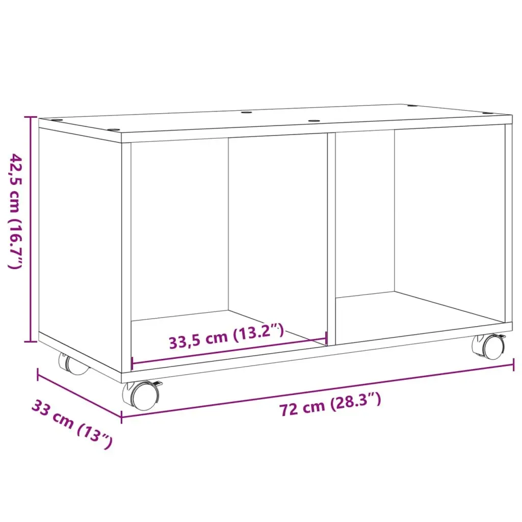 Rolling Cabinet Engineered Wood Brown Storage Furniture with Swivel Wheels 72L x 33W x 42.5H cm