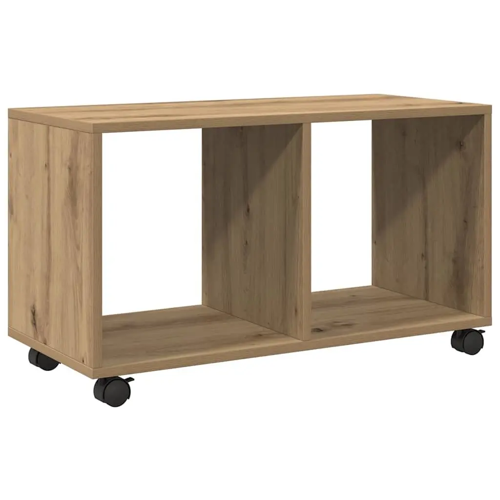 Rolling Cabinet Brown Engineered Wood Storage Unit with Swivel Wheels 72 x 33 x 42.5 cm