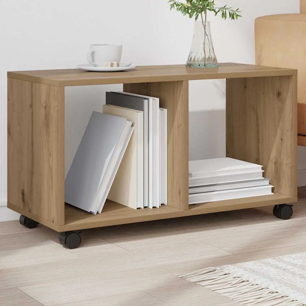 Rolling Cabinet Brown Engineered Wood Storage Unit with Swivel Wheels 72 x 33 x 42.5 cm