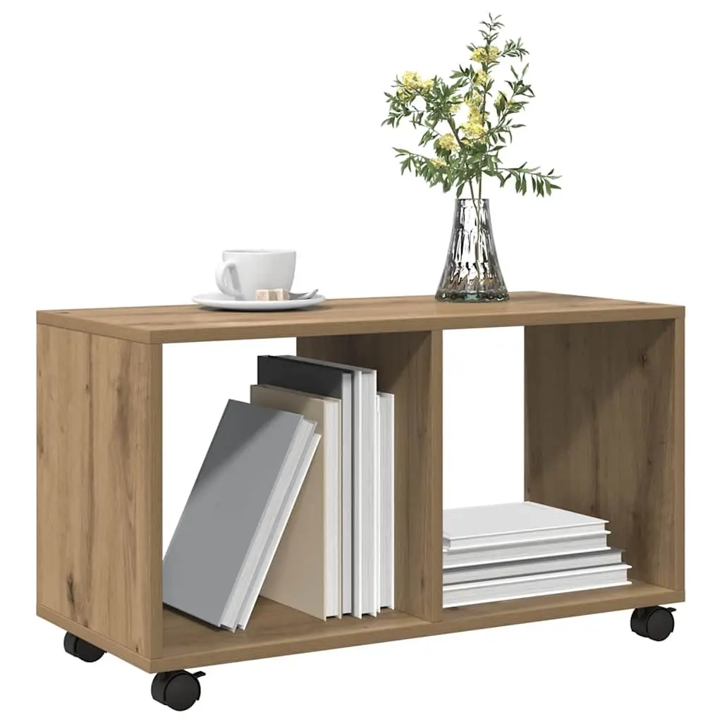 Rolling Cabinet Brown Engineered Wood Storage Unit with Swivel Wheels 72 x 33 x 42.5 cm